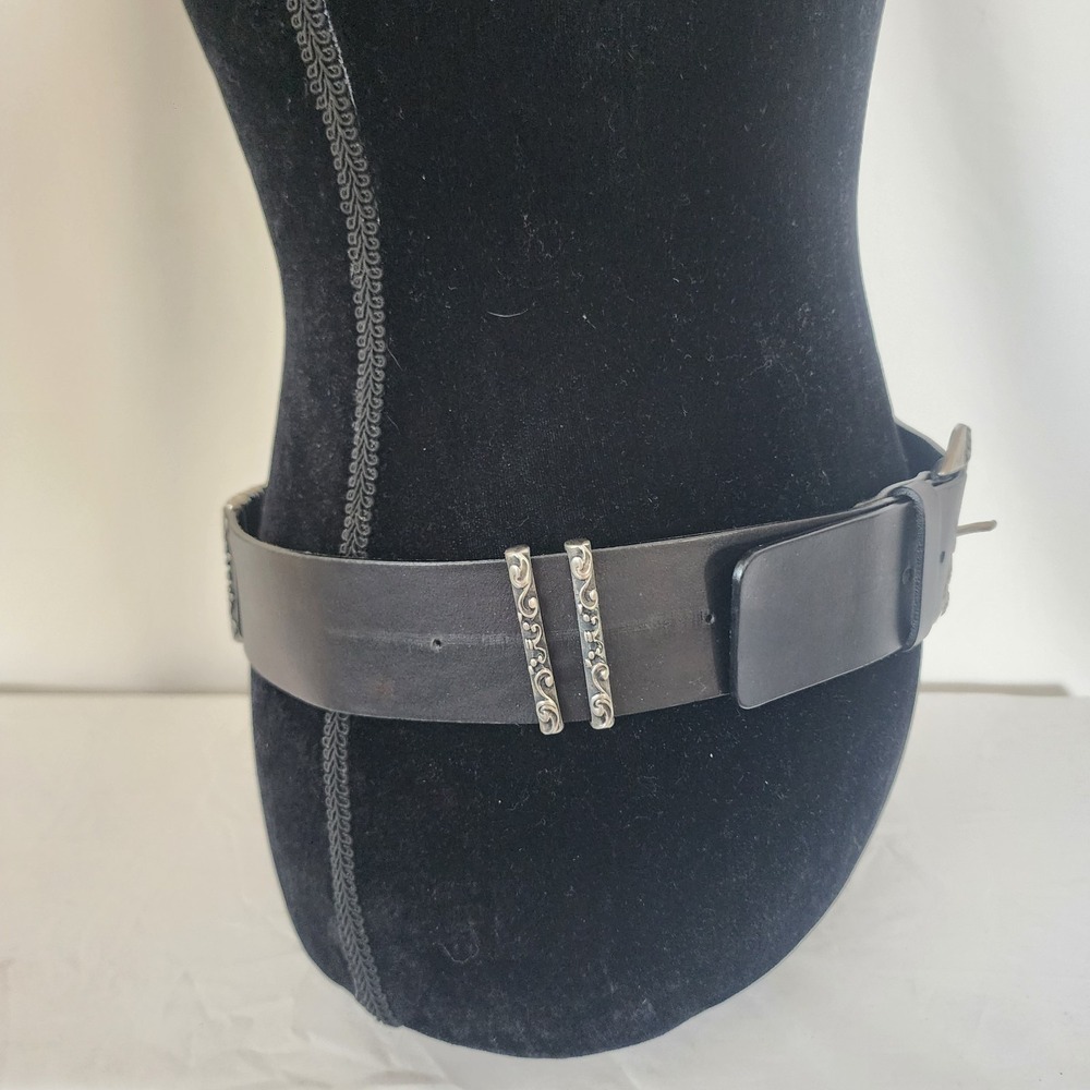 Albatros Made In Italy Wide Leather Belt Black Metal Embellishments 2" 32" - Picture 2 of 10